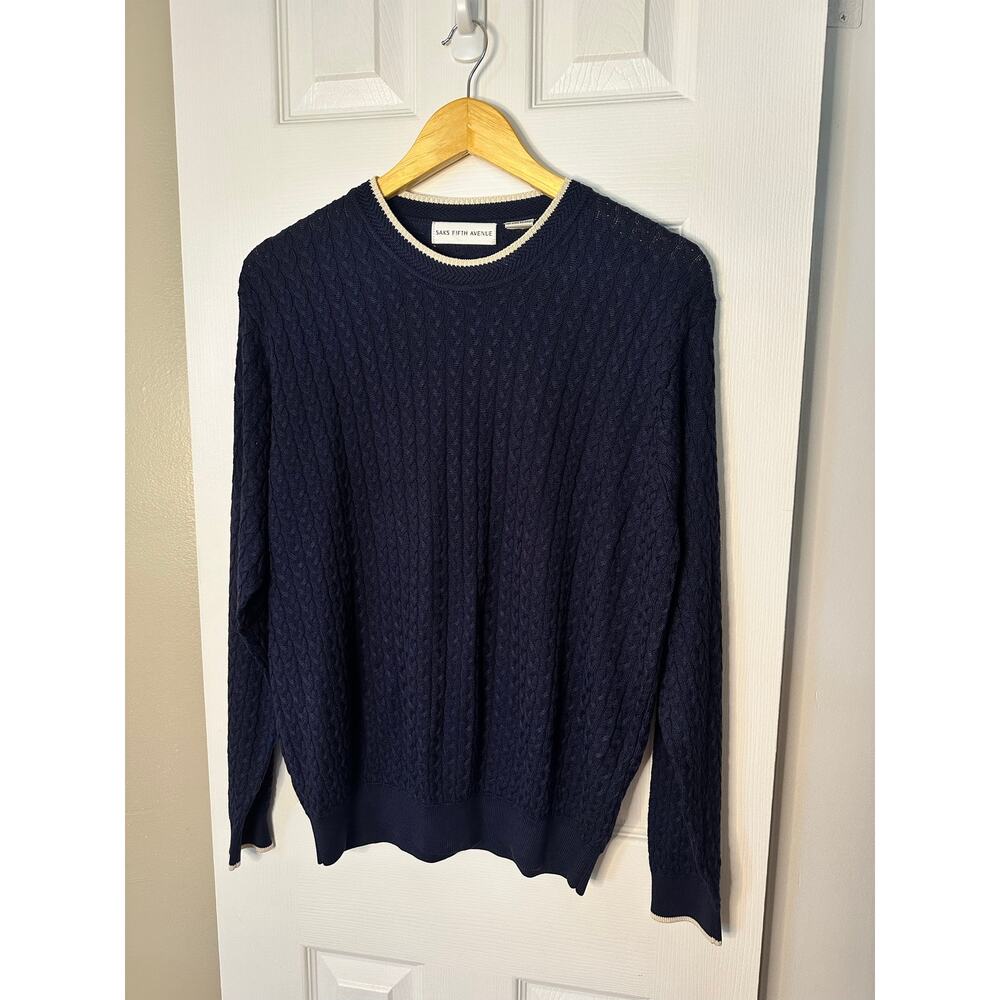 Vintage Saks Fifth Avenue Silk Navy Blue Sweater Coastal Old Money Quiet Luxury - Picture 2 of 4